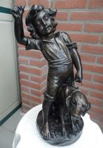 zamak beeld Jongen met hond, Antiek en Kunst, Ophalen of Verzenden