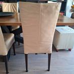 6 eetkamerstoelen HVS, leer, creme/zandkleurig, bruine poot, Huis en Inrichting, Ophalen, Gebruikt, Bruin, Vier