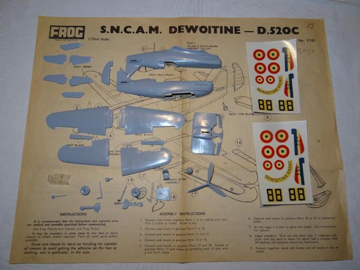 DeWoitine D520C Merk SNCAM - Frog, Hobby en Vrije tijd, Modelbouw | Vliegtuigen en Helikopters, Vliegtuig, 1:72 tot 1:144, Overige merken