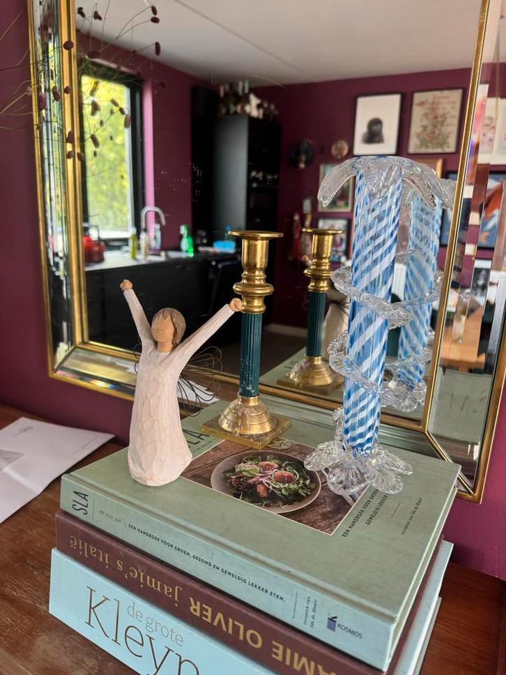 Vintage Murano stijl kandelaar - blauw/wit glas, Antiek en Kunst, Antiek | Glas en Kristal, Ophalen of Verzenden