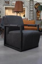 Stoere luxe fauteuil metaal kunstleer antraciet industrieel