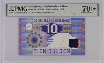 UNC biljet 10 gulden IJsvogel 1997, hoogste PMG-grade 70 beschikbaar voor biedingen