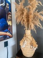 Rieten vaas natural,met schelpen ornamenten, Ophalen of Verzenden, Zo goed als nieuw