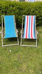 Strand stoelen met houten frame met katoenen zetting, Tuin en Terras, Gebruikt, Hout, Ophalen