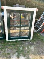 Raamkozijn ca 115x100 hr++, grenen 1953, raam hardhout 2017, Gebruikt, Raamkozijn, Inclusief glas, 75 tot 150 cm