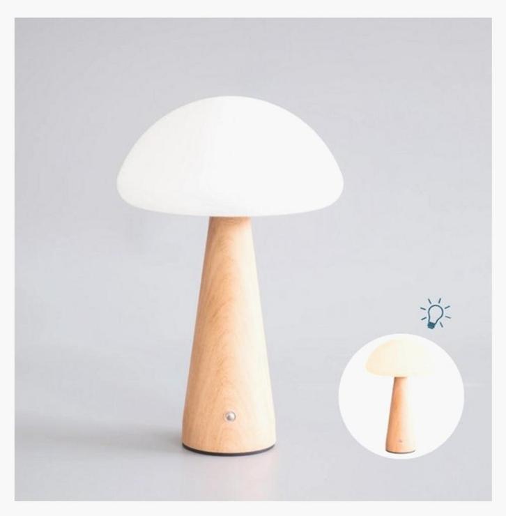 Nieuwe sfeervolle 30 cm usb mushroom paddestoel lamp teak, Caravans en Kamperen, Kampeermeubelen, Nieuw, Campingkast, Ophalen of Verzenden