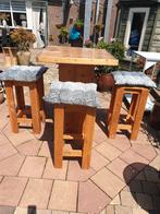 Bartafel met 4 krukken., Huis en Inrichting, Barkrukken, Ophalen, 60 tot 90 cm, Zo goed als nieuw, 4 krukken