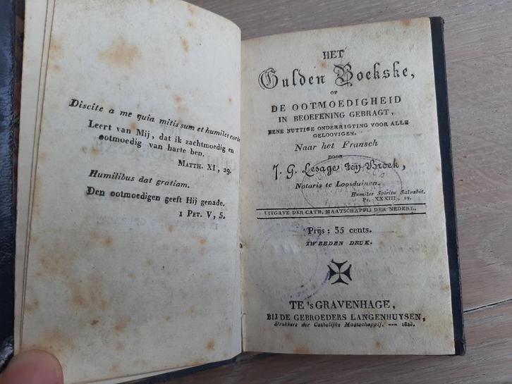 Antiek 1823, Het Gulden Boekske of de Ootmoedigheid, Notaris, Antiek en Kunst, Antiek | Boeken en Bijbels, Ophalen of Verzenden
