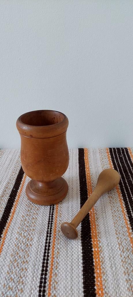 vintage antieke houten vijzel en stamper, Ophalen of Verzenden, Gebruikt