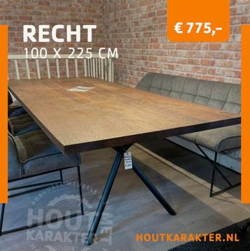 Massief eikentafel recht 100x225cm geborsteld en behandeld  beschikbaar voor biedingen