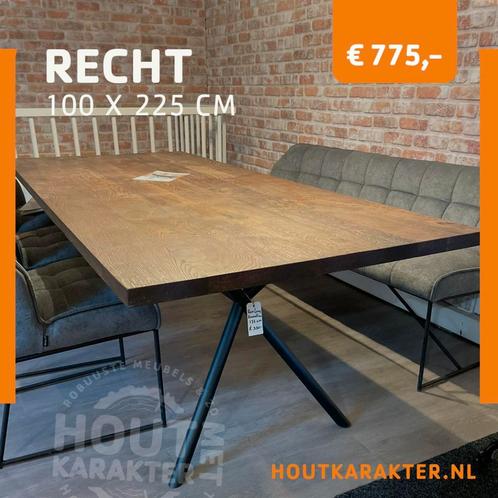 Massief eikentafel recht 100x225cm geborsteld en behandeld, Huis en Inrichting, Tafels | Eettafels, Nieuw, 200 cm of meer, Vijf personen of meer