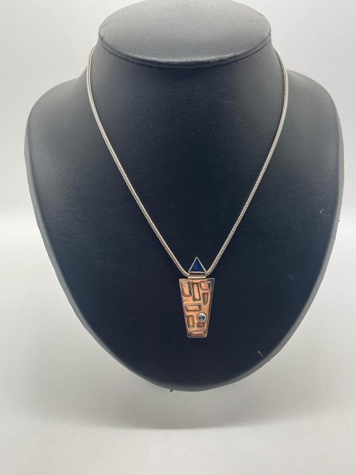 A266 Prachtige zilveren ketting met hanger, Sieraden, Tassen en Uiterlijk, Kettingen, Zilver, Zilver, Met edelsteen, Met hanger