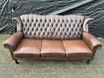 Prachtige Chesterfield bank hoge rug bruin gevlamd  beschikbaar voor biedingen