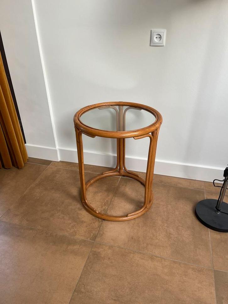 Vintage Bohemien Manou Bijzettafel Glas, Huis en Inrichting, Tafels | Bijzettafels, Gebruikt, Rond, 45 tot 60 cm, Minder dan 55 cm