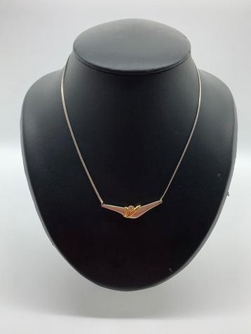 T740 Prachtige zilveren ketting bicolor hanger beschikbaar voor biedingen