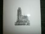 Pentekening Grote Kerk Dordrecht ingelijst 10x10 cm, Ophalen of Verzenden