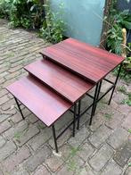 3 Mimi set Bijzettafeltjes Nest tafeltjes Vintage Bruynzeel, Minder dan 55 cm, Gebruikt, Metaal of Aluminium, Ophalen