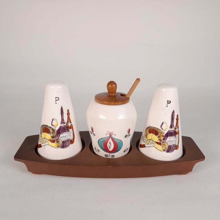 Vintage kruidenstel - strooiers potje dienblad - 50's 60's, Verzamelen, Retro, Huis en Inrichting, Ophalen of Verzenden