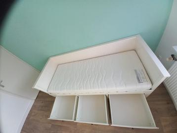 Hemnes bedbank met 3 lades, wit, 80x200 cm, incl. matras beschikbaar voor biedingen