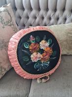 Antiek Frans kussen hand beschilderd op zijde, Antiek en Kunst, Curiosa en Brocante, Ophalen of Verzenden