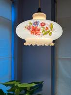 Retro bloemen hanglamp, Huis en Inrichting, Lampen | Hanglampen, Ophalen, Gebruikt, Glas, Minder dan 50 cm