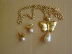 SET - GIVENCHY - HALSKETTING OORBELLEN - GOUD PARELS VLINDER, Sieraden, Tassen en Uiterlijk, Antieke sieraden, Ophalen of Verzenden