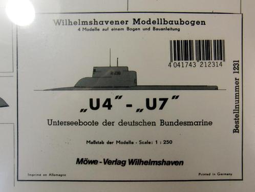 (50) Bouwplaat U4 U7 U-boote (4 stuks totaal) 1/250, Hobby en Vrije tijd, Modelbouw | Boten en Schepen, Zo goed als nieuw, 1:200 of kleiner