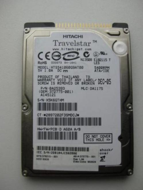Hitachi 60GB IDE 5400rpm laptop harddisk, Computers en Software, Harde schijven, Gebruikt, Laptop, Intern, HDD, IDE, Ophalen of Verzenden