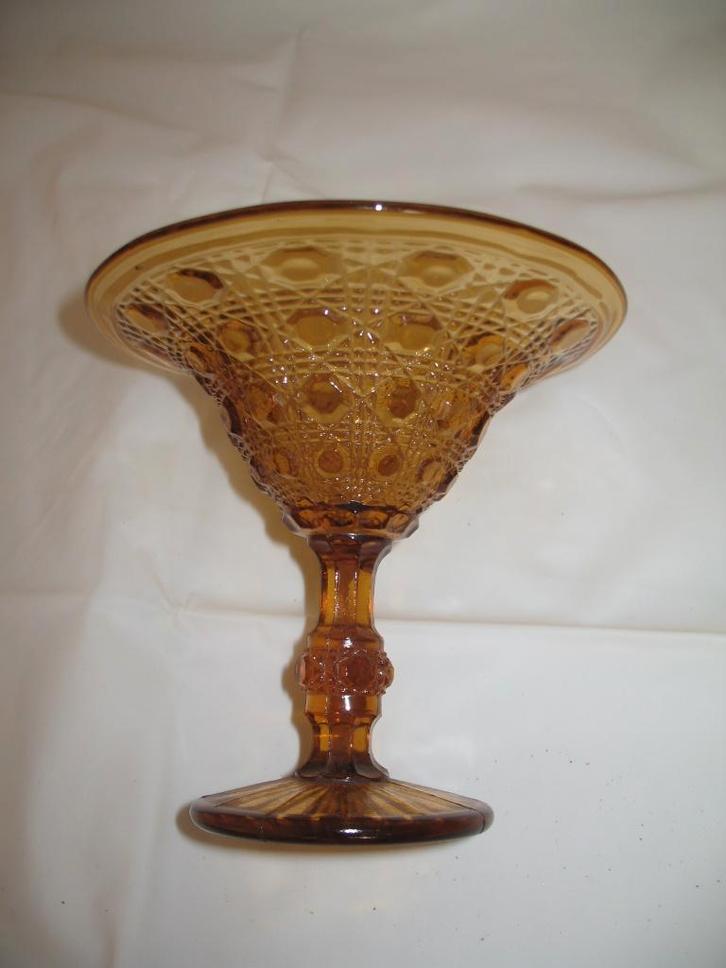 Apart Bruin Bewerkt Glazen Compote Vaasje., Antiek en Kunst, Antiek | Glas en Kristal, Ophalen of Verzenden