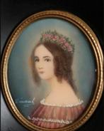 Geschilderd Miniatuur Portret/Schilderijtje/Dame Portretje, Ophalen of Verzenden