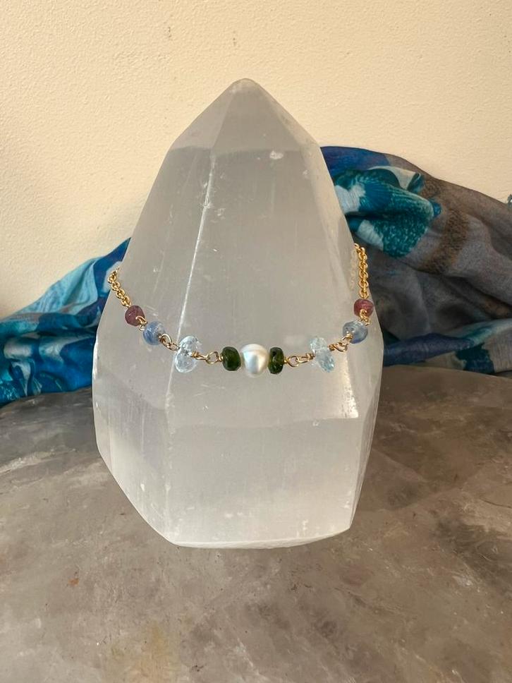 Tanzaniet aquamarijn diopsiet parel beschermt geluk intuïtie, Sieraden, Tassen en Uiterlijk, Armbanden, Nieuw, Zilver, Met bedels of kralen