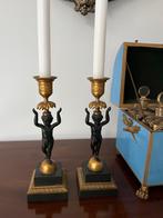 2x Antieke Empire kandelaren, verguld ,brons., Antiek en Kunst, Ophalen of Verzenden, Koper of Brons