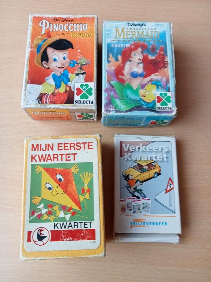 Vintage Kwartet Spellen - Pinocchio, Ariel, Verkeer, Hobby en Vrije tijd, Gezelschapsspellen | Bordspellen, Gebruikt, Een of twee spelers