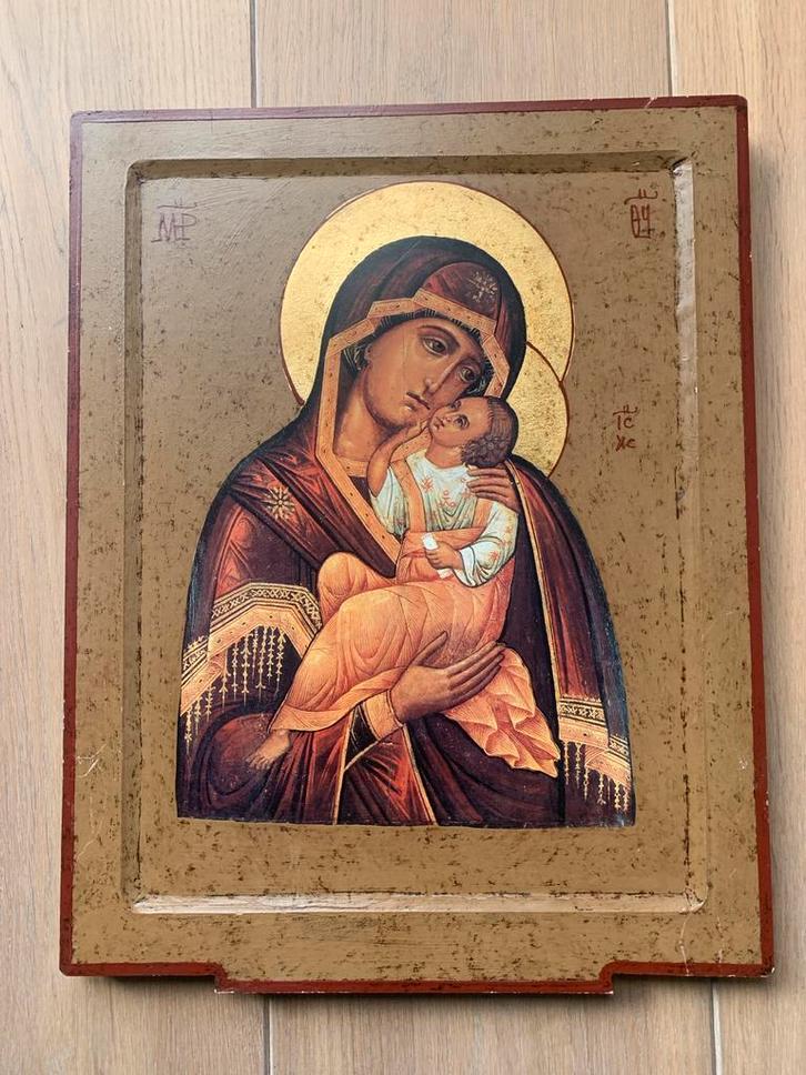 Oude Icoon van Maria met Kind, Antiek en Kunst, Antiek | Religie, Ophalen of Verzenden