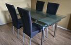 Glazen eettafel + stoelen, Huis en Inrichting, Ophalen, Gebruikt, 50 tot 100 cm, Glas