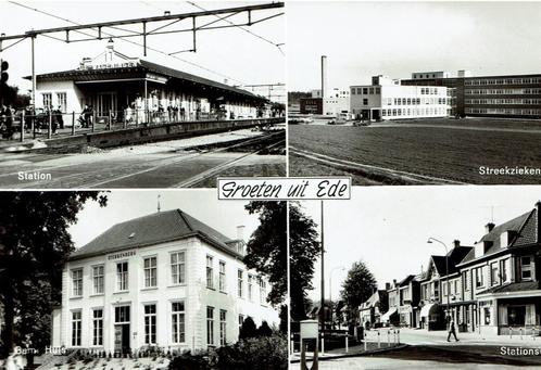 Ansichtkaart "Groeten uit Ede:, station, gemeentehuis, zieke, Verzamelen, Ansichtkaarten | Nederland, Ongelopen, Gelderland, 1960 tot 1980