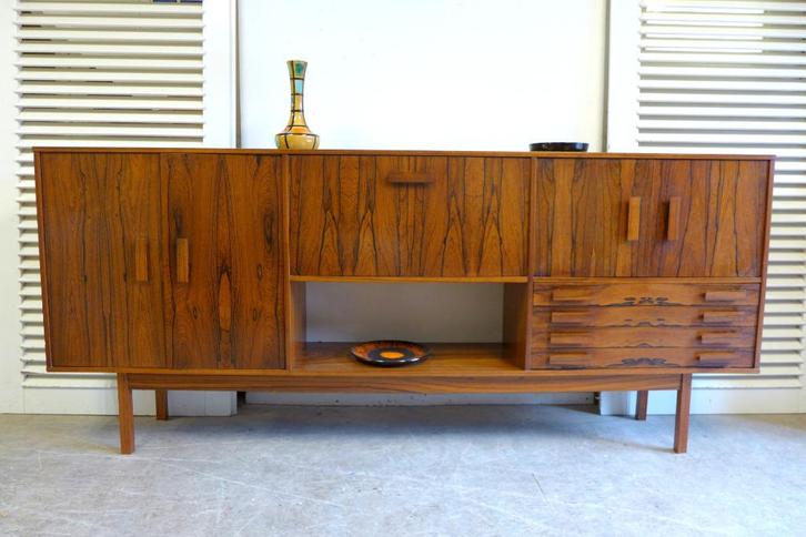 Prachtige  vintage palissander highboard kast, Huis en Inrichting, Kasten | Dressoirs, Gebruikt, 150 tot 200 cm, 25 tot 50 cm