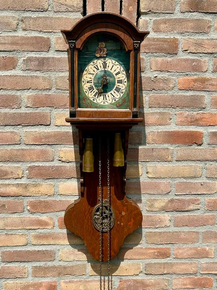 Massieve eiken Friese Staartklok met scheepjesmechaniek, Antiek en Kunst, Antiek | Klokken, Ophalen of Verzenden
