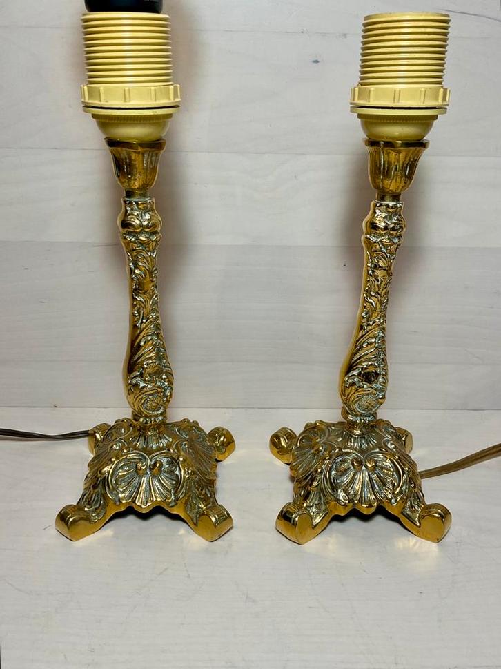 Twee prachtige zware koperen lampenvoeten, Huis en Inrichting, Lampen | Tafellampen, Zo goed als nieuw, Minder dan 50 cm, Ophalen of Verzenden