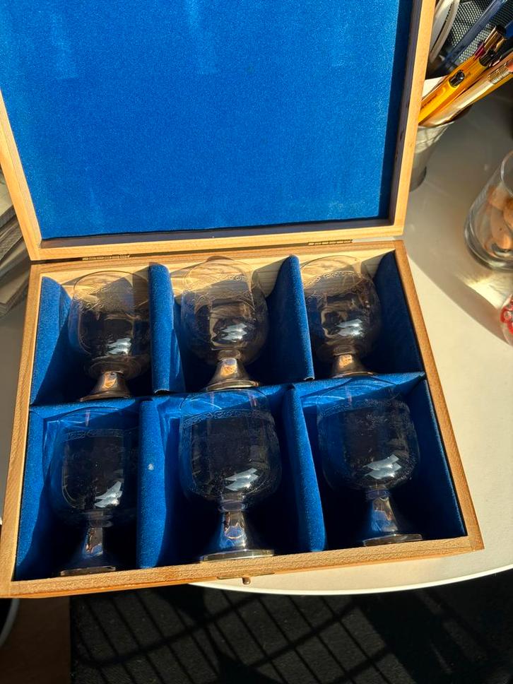 Antieke Kristallen (port) Glazen met zilveren (925) voet, Antiek en Kunst, Antiek | Glas en Kristal, Ophalen of Verzenden