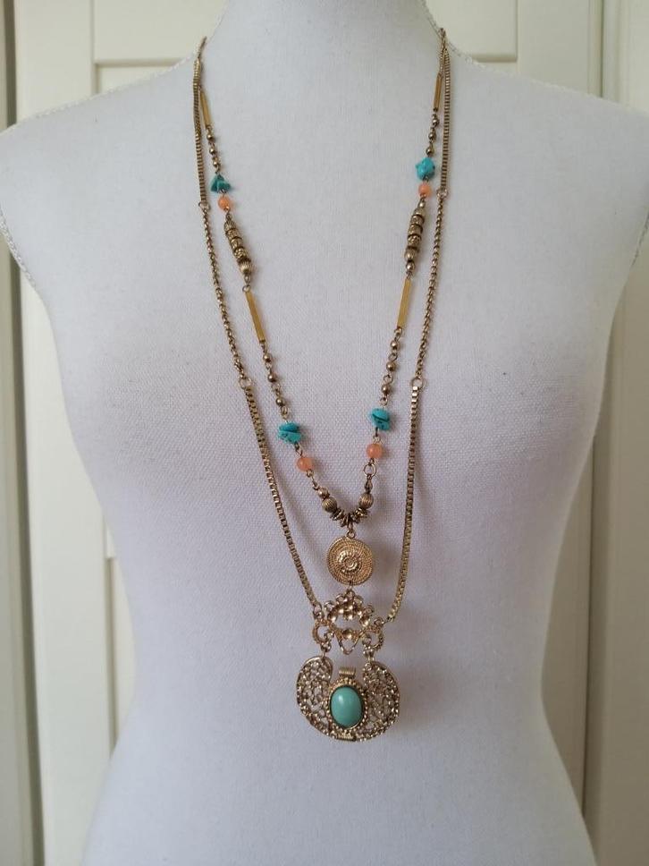 Statements by DCK turkooise steentjes lange ketting, Sieraden, Tassen en Uiterlijk, Kettingen, Nieuw, Overige materialen, Goud