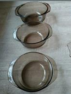 Glas,kom,ovenschaal,Acropal,rookkleur,Pyrex,glas,oven,RETRO, Ophalen of Verzenden