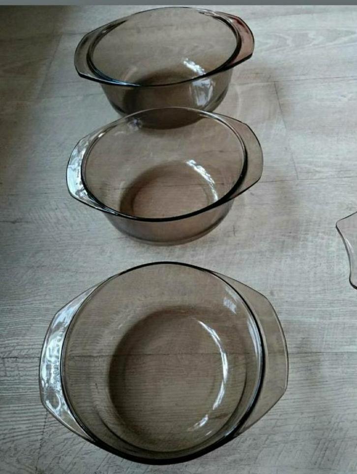 Glas,kom,ovenschaal,Acropal,rookkleur,Pyrex,glas,oven,RETRO, Antiek en Kunst, Antiek | Servies los, Ophalen of Verzenden