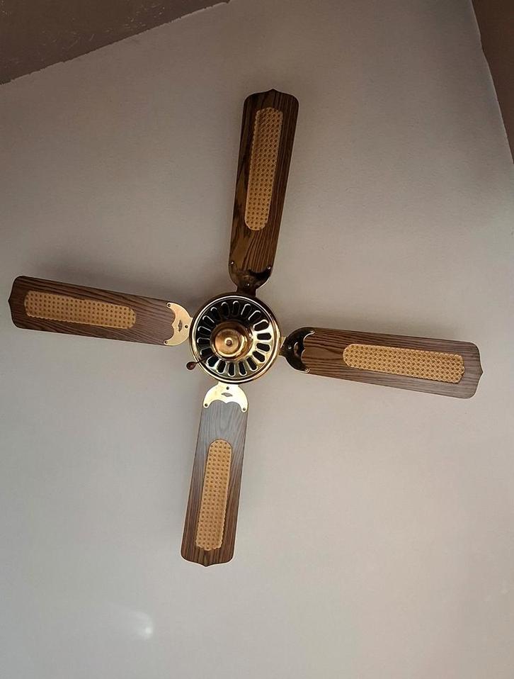 Retro Plafondventilator - Mancave/vintage Interieur, Huis en Inrichting, Lampen | Hanglampen, Gebruikt, Minder dan 50 cm, Hout