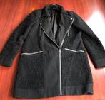 Zwarte dames mantel, cobert-achtige jas, Ophalen of Verzenden, Gedragen, Maat 38/40 (M), Zwart