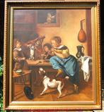 Schilderij “Kinderen leren een poes dansen” Naar Jan Steen, Antiek en Kunst, Ophalen of Verzenden