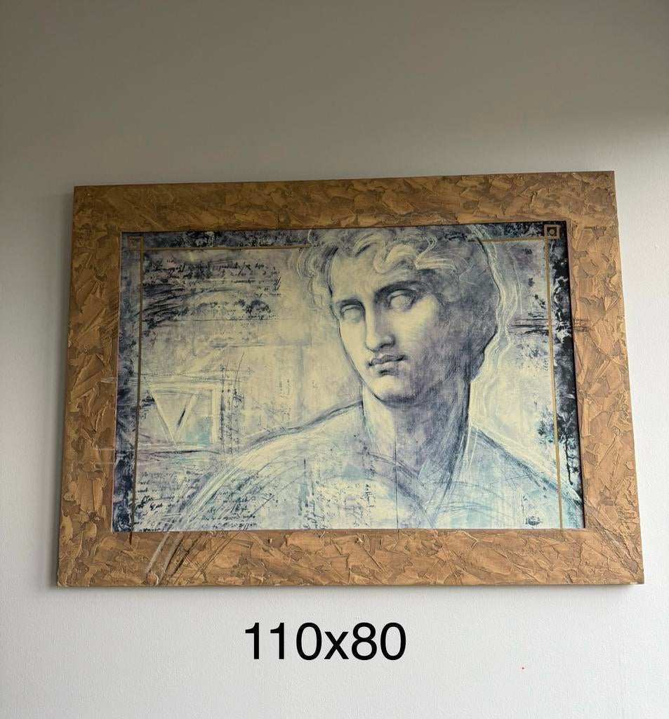Groot schilderij van Michelangelo David 110x80 brede lijst, Ophalen