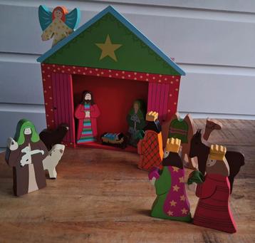 Kerst - kerststal van hout incl figuren  - speelset beschikbaar voor biedingen