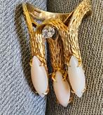 Gouden ring met bloedkoraal en kristal, Sieraden, Tassen en Uiterlijk, Ringen, Gebruikt, Verzenden, Kleiner dan 17, Met edelsteen