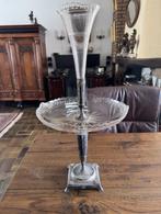 Antieke Etagère geëtst Kristal en Verzilverd Metaal, Antiek en Kunst, Antiek | Glas en Kristal, Ophalen of Verzenden